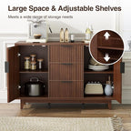 47.2" W Storage Cabinet with 3 Drawers, Fluted Buffet Cabinet with Storage, Large Sideboard with 2 Door, Modern Mid Century TV Stand Coffee Bar Cabinets for Living Room, Kitchen, Entryway