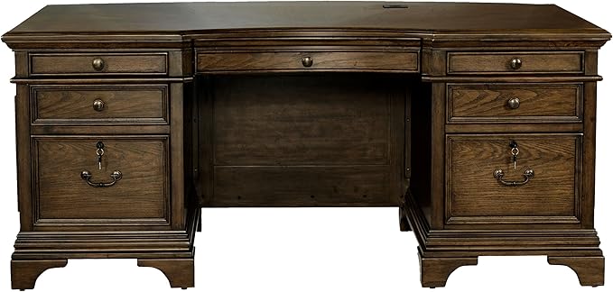 Coaster Home Furnishings - Hartshill - Wood - 72-Inch 7-Drawer Executive Desk with 2 Lockable File Cabinets, Removable Dividers, and Bronze Hardware - Home Office - Burnished Oak - 881281
