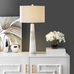 SAFAVIEH Lighting Collection Delilah Alabaster White 30-inch Bedroom Living Room Home Office Desk Nightstand Table Lamp (LED Bulb Included)