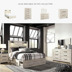Signature Design by Ashley Cambeck Farmhouse Queen Panel Platform Bed with 2 Storage Drawers, Cubbies, Sconce Lights and USB Ports, Foundation or Box Spring Not Needed, Whitewash