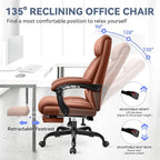 Big and Tall Executive Leather Reclining Office Chair with Footrest and Lumbar Support