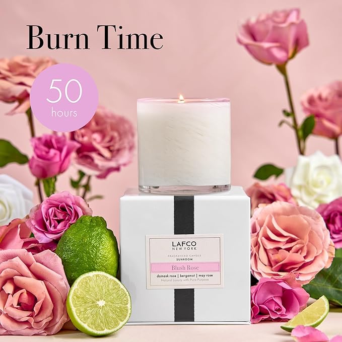 LAFCO New York Classic Candle, Blush Rose - 6.5 oz - 50-Hour Burn Time - Reusable, Hand Blown Glass Vessel - Made in The USA