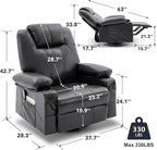 Oversized Swivel Rocker Recliner Sofa Chair with Heat and Massage, 360 Degree Swivel Single Sofa with Cup Holders and USB Port, Big Recliner Sofa Chair for Living Room(Leather, Smoky Black)