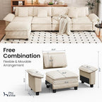 PHI VILLA Cloud Modular Couch Sets, 157.5" Sectional Sofa with L-Shaped Chaise Ottoman, 5-Seater Couches with Upholstered Deep Seat for Living Room Chenille Corduroy Dual Fabric, Beige