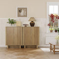 Sideboard Buffet Cabinet with Storage, Natural Freestanding Floor Cabinet Farmhouse Sideboard with 2 Fluted Doors Wooden Hallway Cabinet Media Console Table Credenza for Living Room Dining Room, 2PCS