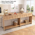 Console Table with 2 Drawers, Mid-Century Modern 42" Entryway Table with Open Storage Shelves, Sofa Table Behind Couch for Living Room, Hallway, Natural