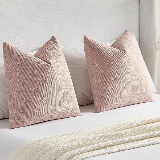 FUTEI Pink Chenille Decorative Throw Pillow Covers 18x18 Inch Set of 2,Soft Cozy Striped Geometric Patterns Cushion Case,Modern Home Decor for Couch Bed Living Room