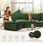 Vesgantti 101" V-Shaped Corner Couch Sectional, 7 Seat Customizable Modular Cloud Couches with Movable Ottoman, Chenille Deep Seat Sofa Set with Chaise for Living Room, Bedroom and Apartment, Green