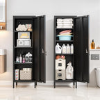 Tall Narrow Storage Cabinet 51.18" H Bathroom Cabinet Metal Pantry Cabinets, 3 Adjustable Shelves for Kitchen, Home Office, Living Room, Dinning Room (Black)