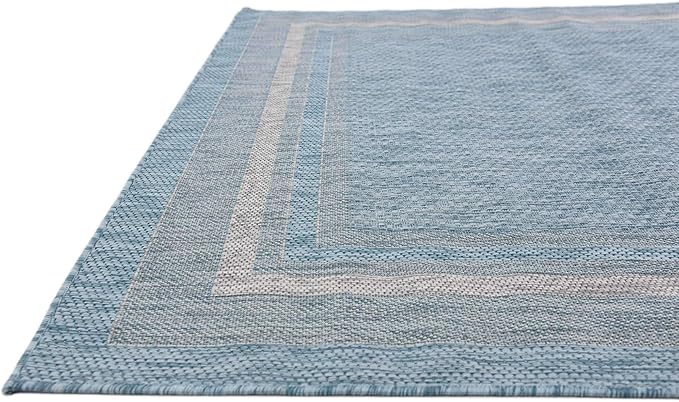 Unique Loom Outdoor Border Collection Area Rug - Soft Border (6' 1" x 9' Rectangle, Aquamarine/ Ivory)