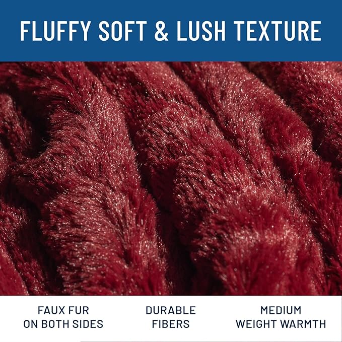 Everlasting Comfort Soft & Comfortable Red Faux Fur Throw Blanket for Couch - (50"x65") Minky & Fluffy Fall Blankets & Throws, Plush Fuzzy Cover for Bed, Sofa & Living Room - Cozy Home Decor