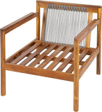 Christopher Knight Home Veera Set of 2 Acacia Wood Lounge Chair Outdoor with Rope Accent, Accent Chair with Water-Repellent Cushions, Comfy Chairs for Garden/Backyard, Patio Furniture, Teak + Cream
