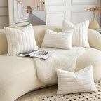 Pack of 2 Faux Fur Throw Pillow Covers 18x18 Inch Striped Decorative Soft Plush Couch Pillow Case Home Decor for Bed, Sofa, Living Room Cream White