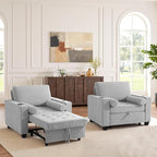 Convertible Sleeper Chair Bed, Comfy Corduroy Single Futon Sofa Chair with Pull Out Bed, 3-Levels Adjustable Backrest Accent Chair with Side Pockets, Cup Holder & USB Ports for Living Room, Bedroom