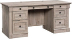 Sauder Palladia Office Desk with Drawers, Executive Desk with File Cabinet Storage, Cable Management, Keyboard Tray, in Split Oak Finish