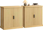 VASAGLE MAXE Collection - Buffet Cabinet Set of 2, Fluted Console Cabinet, Sideboard with Adjustable Shelf, Mid Century Modern Buffet Table, 15.8 x 29.9 x 31.5 Inches, Oak Beige UZH2505001