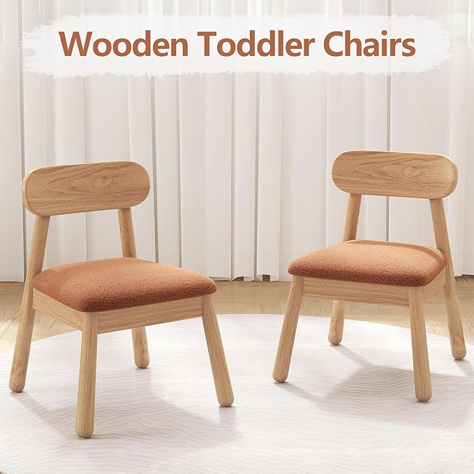 DAYAURS Toddler Chair Wooden Kid Chairs Comfy Armless Reading Chair for Kids Bedroom, Boys Girls Desk Chairs for Ages 2-5, Solid Wooden Stool Kids Furniture for Playroom/Preschool/Daycare/Gifts, Brown