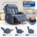 Rocking Recliner Chair with Heat and Massage, Nursery Recliner 360° Swivel Oversized Chairs for Adults, Lazy Boy Single Sofa Seat with 3 Positions, 2 Side Pockets, Cup Holders, and USB Ports, Blue