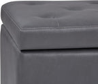 SIMPLIHOME Hamilton 48 inch Wide Transitional Rectangle Storage Ottoman in Stone Grey Vegan Faux Leather, Assembled, For the Living Room, Entryway and Family Room