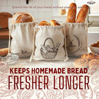 Linen Bread Bag – Reusable Linen Bags for Homemade Bread & Sourdough | Cloth Bags for Sourdough, Artisan Loaves, & Pastries | Unbleached Natural Fabric with Drawstring Closure, 3-Pack, 11 x 15"