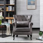 Accent Reading Arm Chairs Set of 2 for Living Room Bedroom, Midcentury Modern Comfy Corner Sofa Chair, Wingback Waiting Room Club Chair with Button Tufted Back &Lumbar Pillow, Velvet Grey