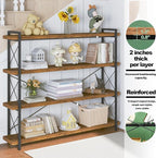HCHQHS Large Bookshelf, 4-Tier Long Industrial Bookcase, Rustic Brown Book Shelf, Freestanding Horizontal Bookshelves with Metal Frame