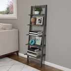 5-Tier Ladder Shelf - 50-Inch Narrow Leaning Bookshelf - Wooden Bookcase for Living Room, Bathroom, Kitchen, Office, or Bedroom Furniture by Lavish Home (Gray)