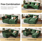 KKL Modular Sectional Sofa, V-Shaped 3 Seater Cloud Couch with Ottoman, Chenille Modern Sectional Couches for Living Room, Apartment Green