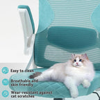 SEATZONE Ergonomic Office Chair,High Back Mesh Office Chair with Adjustable Headrest and Lumbar Support,Swivel Rolling Computer Chair Cute Desk Chair with Wheels,Blue