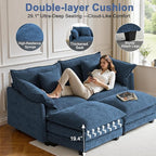 Expandable L-Shaped Sectional Sofa with Ottoman for Apartments, 77" Cloud Chenille Sofa, Create a U-Shape Layout with Optional 2nd Ottoman, Solid Wood Frame, Easy Assembly