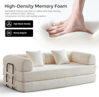 79" Convertible Sofa Bed with Fixed-Shape Frame & Removable Armrests, Modular Corduroy Sleeper Sofa, Folding Mattress Couch for Small Spaces - No Assembly Needed in Beige White (Includes 2 Pillows)