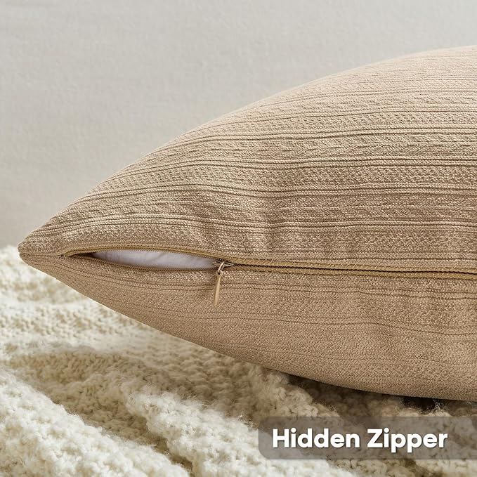 FUTEI Khaki Decorative Throw Pillow Covers 22x22 Inch Set of 2,Soft Cozy Wheat Ear Striped Patterns Cushion Cases,Modern Home Decor for Couch Bed Living Room