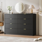 Dresser for Bedroom, 8 Drawer Double Dresser, Modern Chest of Drawers for Bedroom, Living Room, Entryway and Closet, 55" L x 15.7" D x 37.4" H, Black
