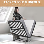 Folding Bed with Memory Foam Mattress, Portable Rollaway Guest Beds on Wheels, 75"x38" Twin Size Space-Saving Cot-Size Bed for Adults with Easy Assembly Metal Frame (White)