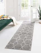 Unique Loom Trellis Frieze Collection Area Rug - Geometric (2' x 10' Runner, Light Gray/ Ivory)