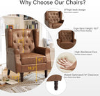 Lumibee High Back Accent Chair,Upholstered Faux Leather Wingback Armchair with Solid Wood Legs for Small Spaces,Comfy Single Sofa Chair for Living Room,Bedroom,Office-Brown