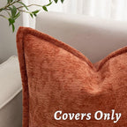 Burnt Orange Fall Decorative Throw Pillow Covers 16x16 Inch Set of 2 Cozy Soild Chenille Cushion Cases Soft Textured Square Couch Pillows Cover Boho Accent Farmhouse Pillowcases for Bed