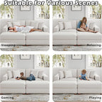 Modular Sectional Couches for Living Room, Modern Loveseat 2-Seater Sofa Couch with Ottoman, Upholstered Couches for Living Room Bedroom, Beige