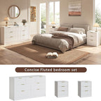 3-Piece Modern Bedroom Furniture Set, Wide 7-Drawer Dresser & 3-Drawer Nightstands Set of 2, Natural Wood Dresser and Nightstand Sets for Bedroom, Hallway, White