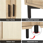 JASIWAY Sideboard - Buffet Cabinet with Storage, Rattan Kitchen Buffet Cabinet Accent Sideboard Cabinets with Doors, Coffee Bar Cabinets Rattan Sideboards for Living Room, Entryway, Black