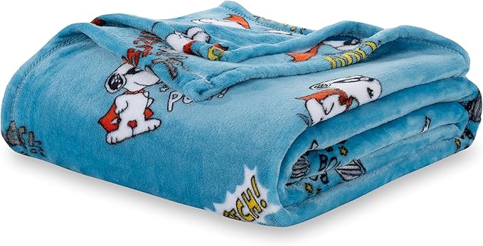 Berkshire Blanket Peanuts® VelvetLoft® Cute Character Snoopy Plush Blanket,Peanuts Large Masked Marvel Toss Happy Blue,Twin 60 in x 90 in (Official Peanuts® Product)