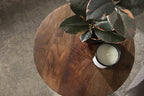 Kate and Laurel Aja Modern Side Table; 15 x 15 x 23; Walnut Brown; Decorative Modern Geometric Wood Bedroom Nightstand Table with Round Tabletop and Unique Slanted Legs