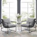 Furnilivng Large Sling Accent Chair Set of 2, Comfortable Boucle Fabric Arm Chair, Upholstered Cozy Reading Chair for Living Room, Bedroom, Dressing Room, Home Office, Grey