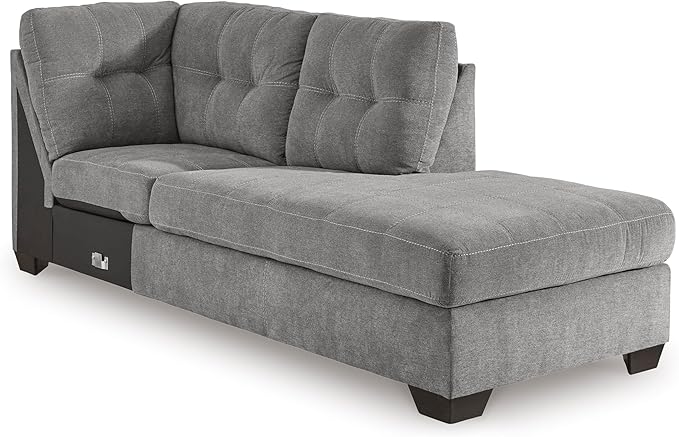 Signature Design by Ashley Marleton Contemporary Right-Arm Facing Tufted 2-Piece Sectional with Chaise and Loose Seat Cushions, Light Gray