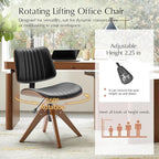 HULALA HOME Office Desk Chair with Solid Wood Legs, Adjustable Height & 360° Swivel, Comfy Bentwood Faux Leather Tufted Task Chair, Black