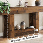 Tribesigns 63" Console Table, Farmhouse 2-Tier Entryway Table with U-Shaped Base, Narrow Long Wood Sofa Table Behind Couch Table for Living Room, Hallway, Foyer, Mix Brown