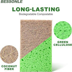 10 Pack Biodegradable Natural Sponges Kitchen - Compostable Cellulose and Coconut Walnut Scrubber Sponge - Eco Friendly Sponges for Dishes