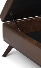 SIMPLIHOME Owen 36 inch Wide Mid Century Modern Square Coffee Table Storage Ottoman in Distressed Chestnut Brown Vegan Faux Leather, Assembled, for the Living Room, Entryway and Family Room