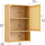 Bathroom Wall Cabinet, Bamboo Over-The-Toilet Storage Organizer with Rattan Doors and Adjustable Shelf, Space Saver Medicine Cabinet for Laundry, Kitchen, Living Room (Natural)
