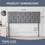 Linen Upholstered Headboard Twin Size, Diamond Tufting Solid Wood Twin XL Headboard Only, Adjustable Height from 37” to 51” Head Board, Dorm Bed Frame or Wall Mount Headboards, Light Grey